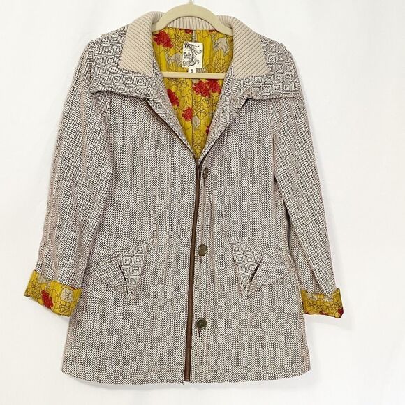 Tulle Anthropologie Pea Coat Fitted Tan Textured S - Picture 2 of 8